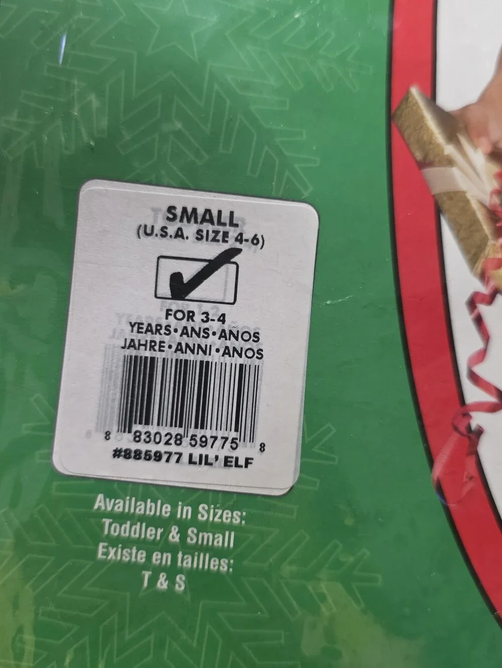 Lil' Elf Costume Size S (4-6) Fits Youth 3-4 Years